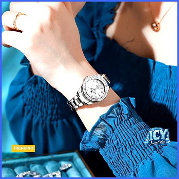 Stainless Steel Dress Watch with Diamond Roman Numerals main image 4